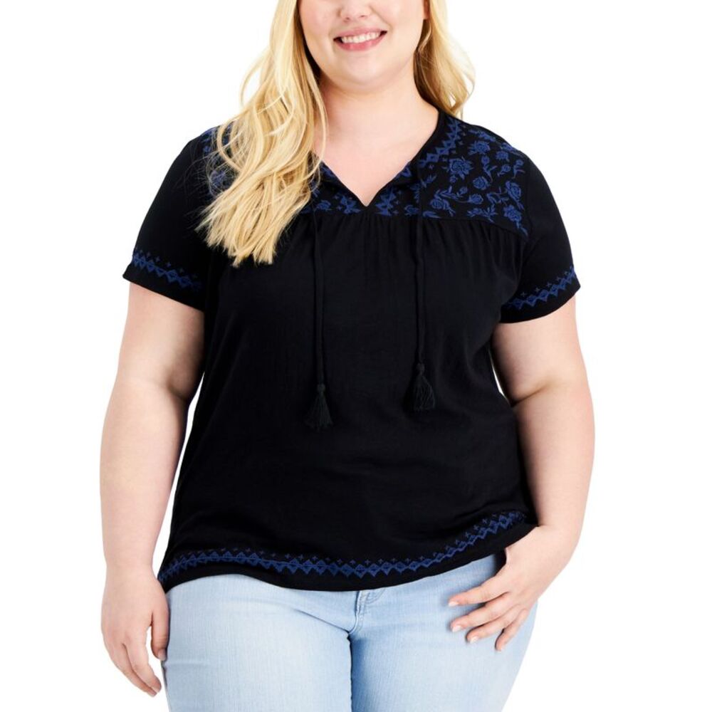 Style & Co Plus Size Embroidered Peasant Top